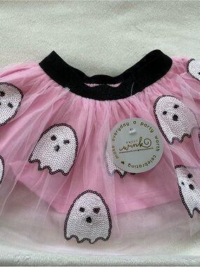 Sweet Wink Pink Ghost Sequin Tulle Skirt for Kids